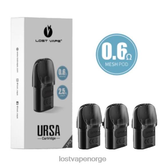 Lost Vape URSA erstatningsputer | 2,5 ml (3-pakning) svart 0,6 ohm | Lost Vape Wholesale NHN0H6