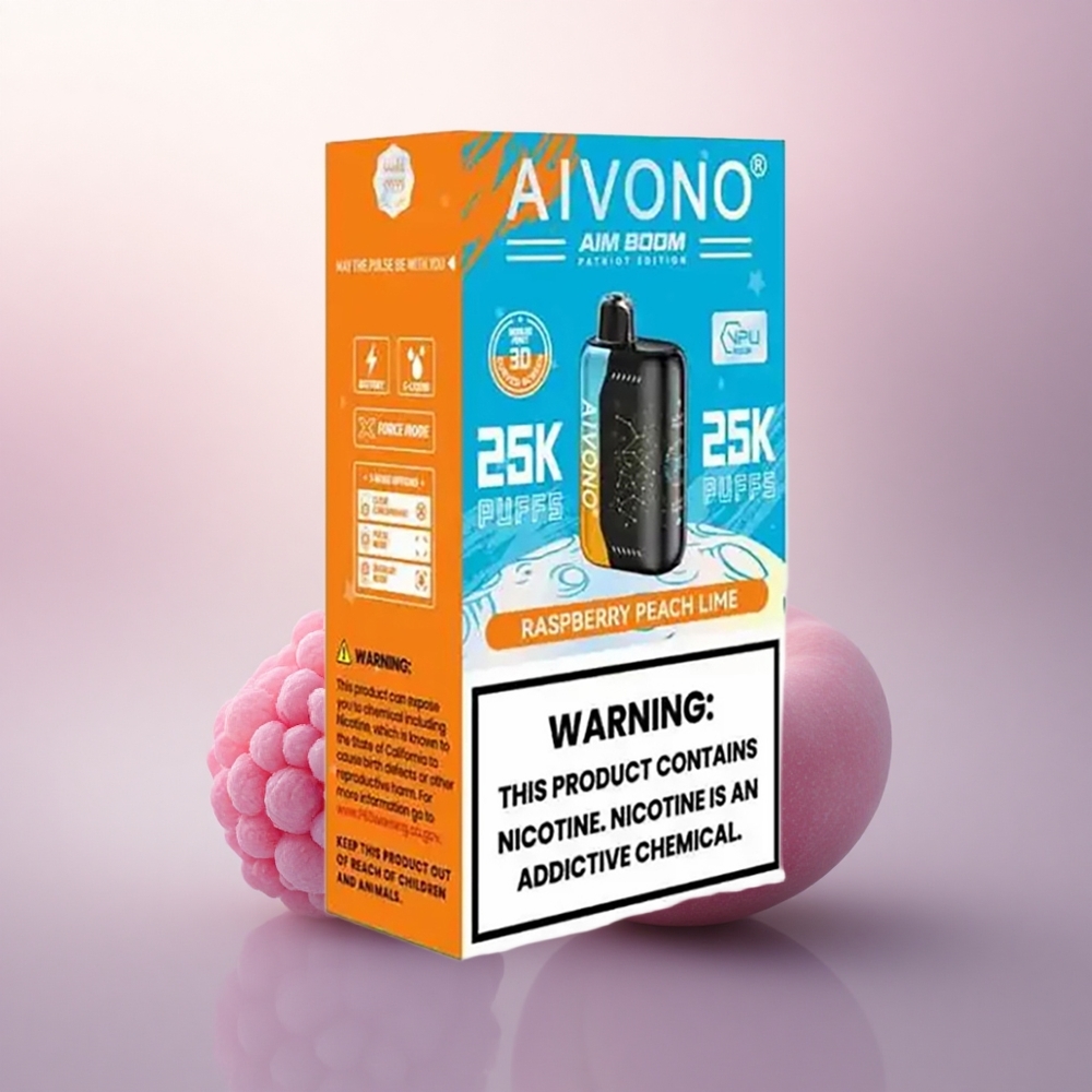 Aivono Aim Boom 25000 Puffs Bringebær Fersken Lime 0% Nikotin 650mAh