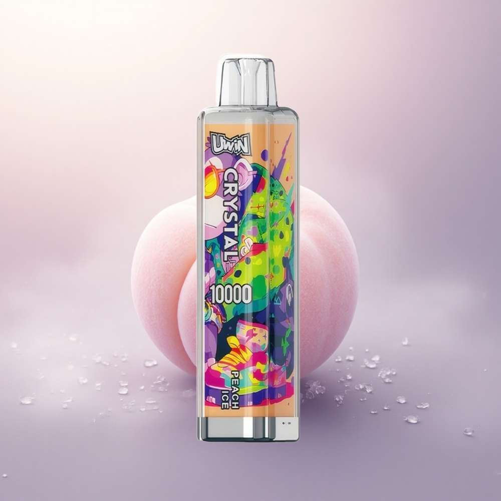 Uwin Crystal 10000 Puffs Fersken Is med 5% nikotin og 650mAh RGB-belysning