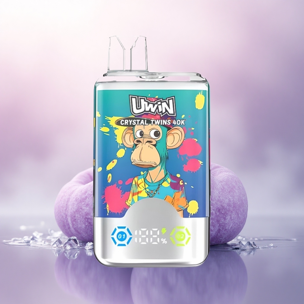 Uwin Crystal Twins 40000 Puffs Blåbær På Is Sommerfersken Is med 850mAh og 0,6 Ohm Mesh Coil