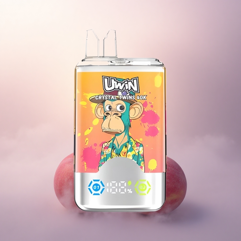 Uwin Crystal Twins 40000 Puffs Fersken Mango Ananas Rød Okse med 0,6 Ohm Mesh Coil og 850mAh