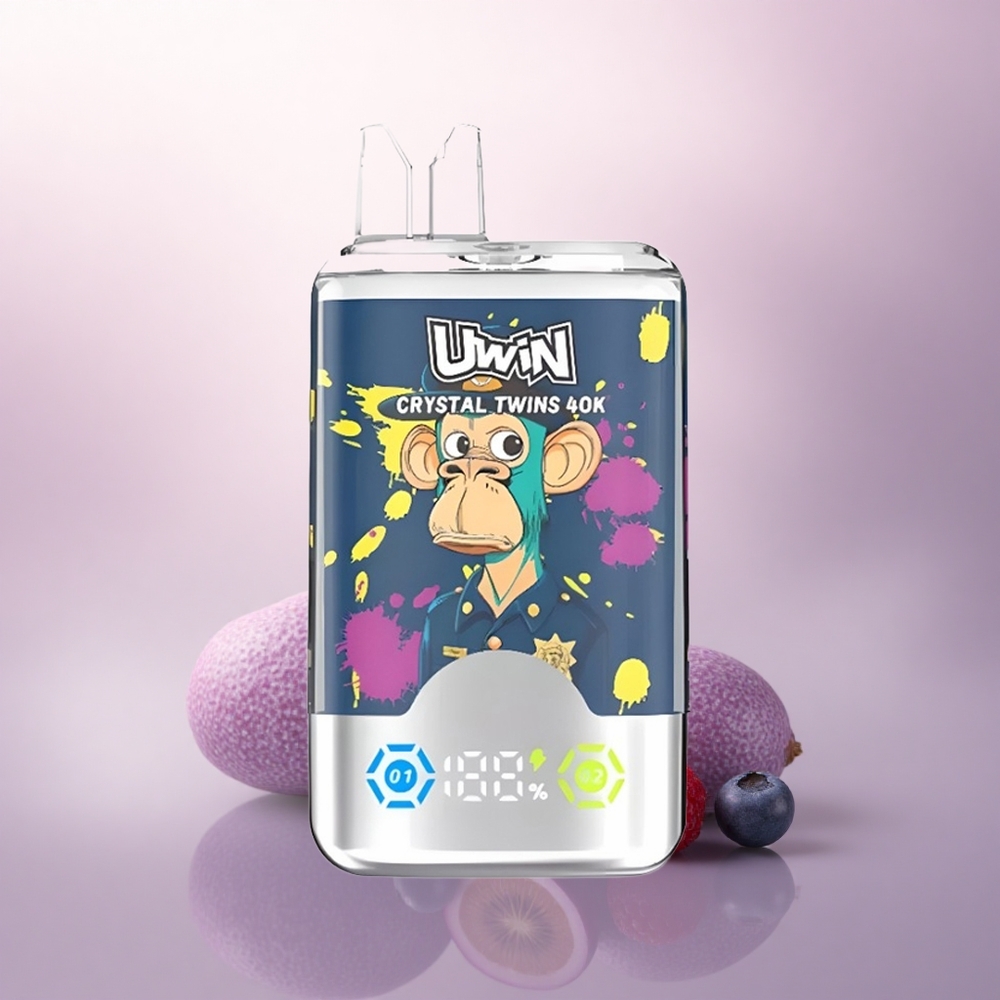 Uwin Crystal Twins 40000 Puffs Kiwi Pasjonsfrukt Guava Blåbær Bringebær 850mAh Type-C