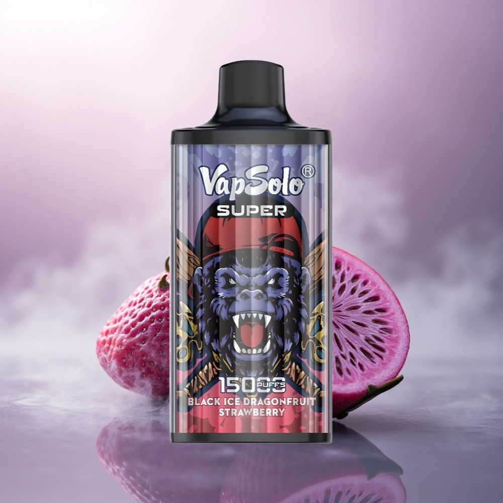 Vapsolo Super 15000 Puffs Svart Is Dragefrukt Jordbær 40ml 850mAh Type-C