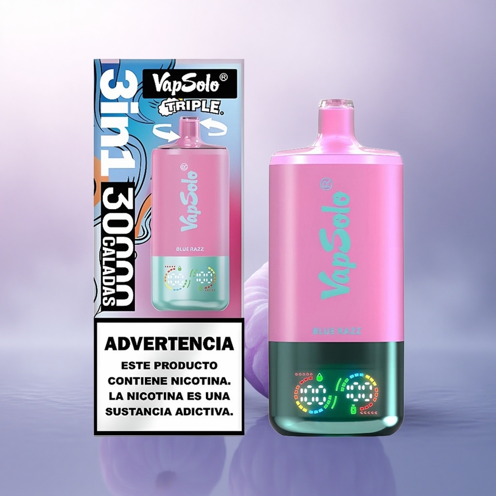 Vapsolo Triple 30000 Puffs Blå Bringebær Type-C 40ml Nikotin 20mg/ml