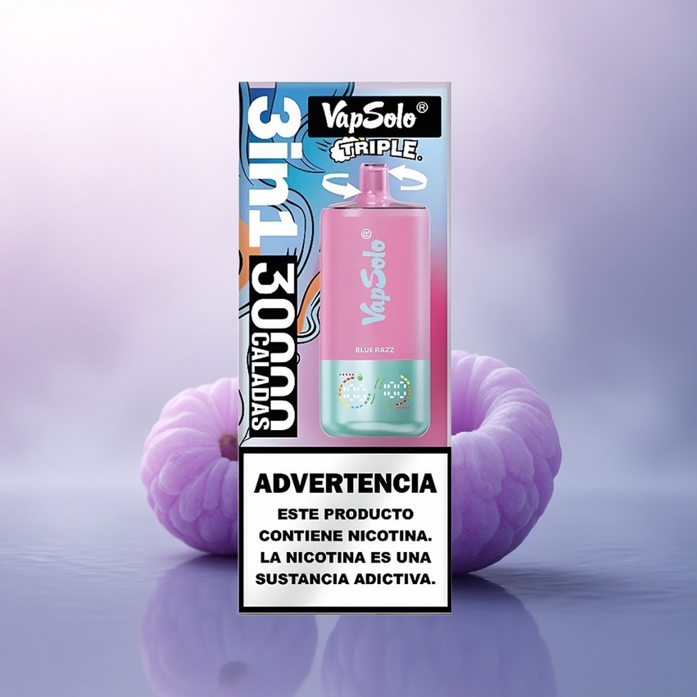 Vapsolo Triple 30000 Puffs Blå Bringebær Type-C 40ml Nikotin 20mg/ml