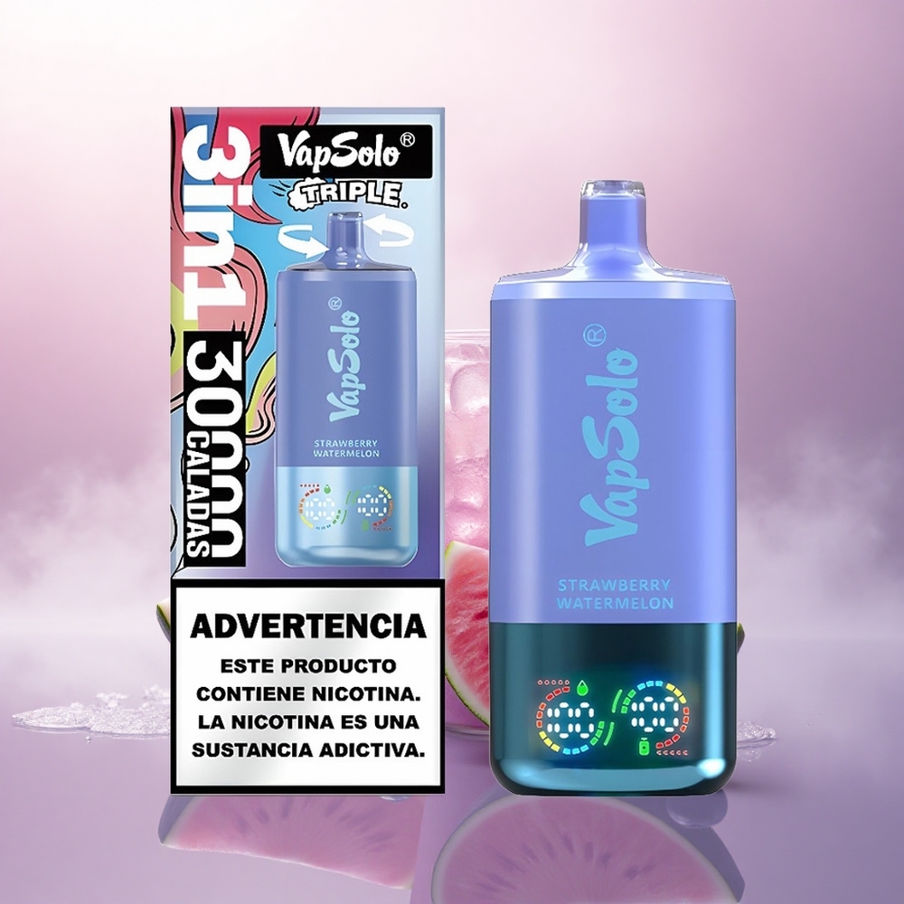 Vapsolo Triple 30000 Puffs Jordbær Vannmelon & Blåbær Is med Type-C lading og 40ml e-væske