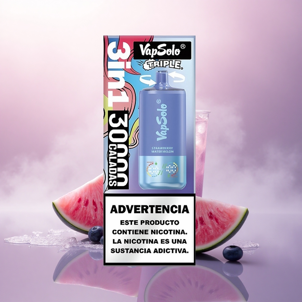 Vapsolo Triple 30000 Puffs Jordbær Vannmelon & Blåbær Is med Type-C lading og 40ml e-væske