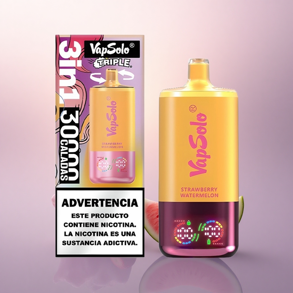 Vapsolo Triple 30000 Puffs Jordbær Vannmelon & Sitrus Fersken 40ml 20 mg/ml Nikotin Type-C