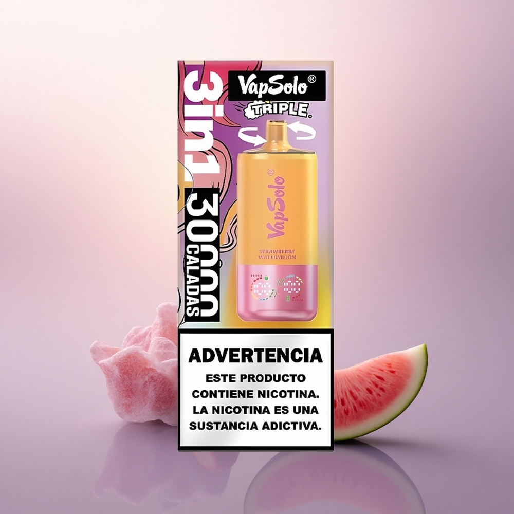 Vapsolo Triple 30000 Puffs Jordbær Vannmelon & Sitrus Fersken 40ml 20 mg/ml Nikotin Type-C