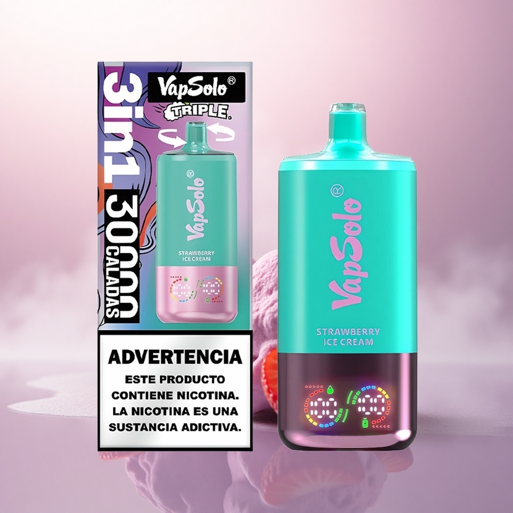 Vapsolo Triple 30000 Puffs Jordbæriskrem Type-C 40ml Nikotin 20mg/ml