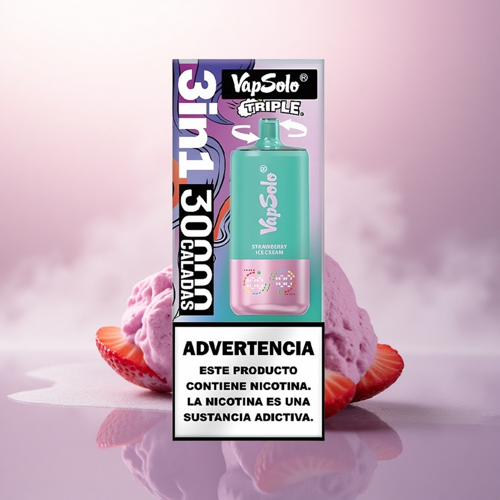 Vapsolo Triple 30000 Puffs Jordbæriskrem Type-C 40ml Nikotin 20mg/ml
