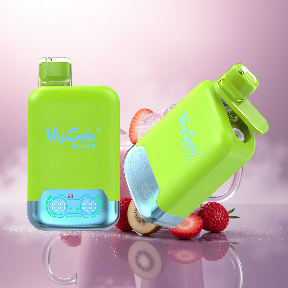 Vapsolo Twins 20000 Puffs Jordbær Kiwi & Jordbær Bringebær Kirsebær Is med 40 ml e-væske og 20mg/ml nikotin