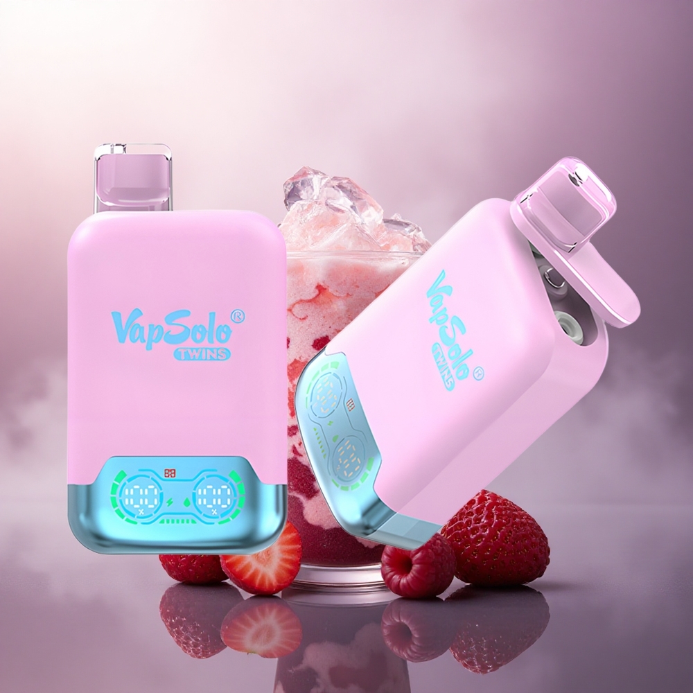 Vapsolo Twins 20000 Puffs Svart Is Dragefrukt Jordbær & Bringebær Vannmelon med 40 ml E-væske og Type-C lading