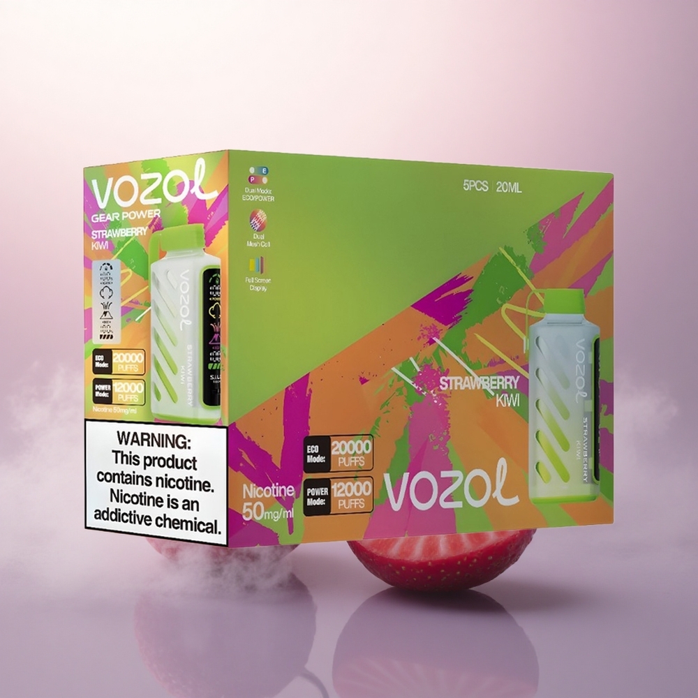 VOZOL Gear Power 20000 Puffs Jordbær Kiwi Full Skjerm 20mL 5% Nikotin Dual Mesh Coil
