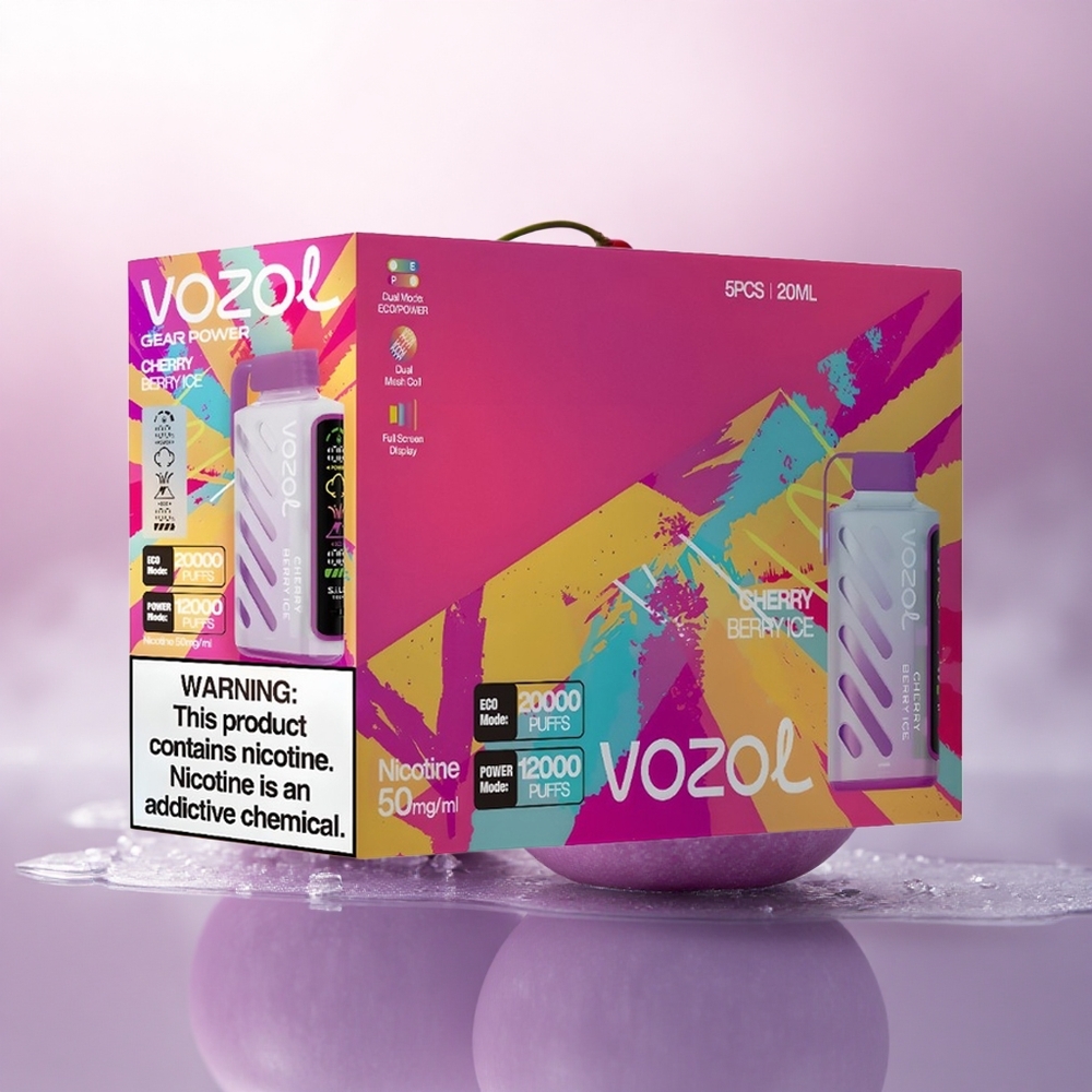 VOZOL Gear Power 20000 Puffs Kirsebær Bær Is med Dual Mesh Coil og 20mL Pre-Fylt E-Væske