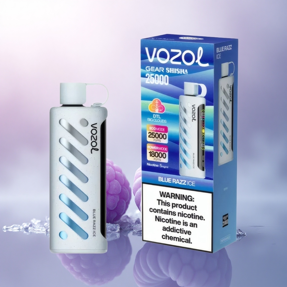 VOZOL Gear Shisha 25000 Puffs Blå Bringebær Is med Dual Mesh og 5mg/ml nikotin