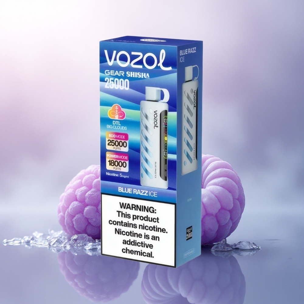VOZOL Gear Shisha 25000 Puffs Blå Bringebær Is med Dual Mesh og 5mg/ml nikotin